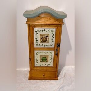 Handmade pine Vintage Tea/spices Cupboard Ceramics‎ honey wood tone & sage green